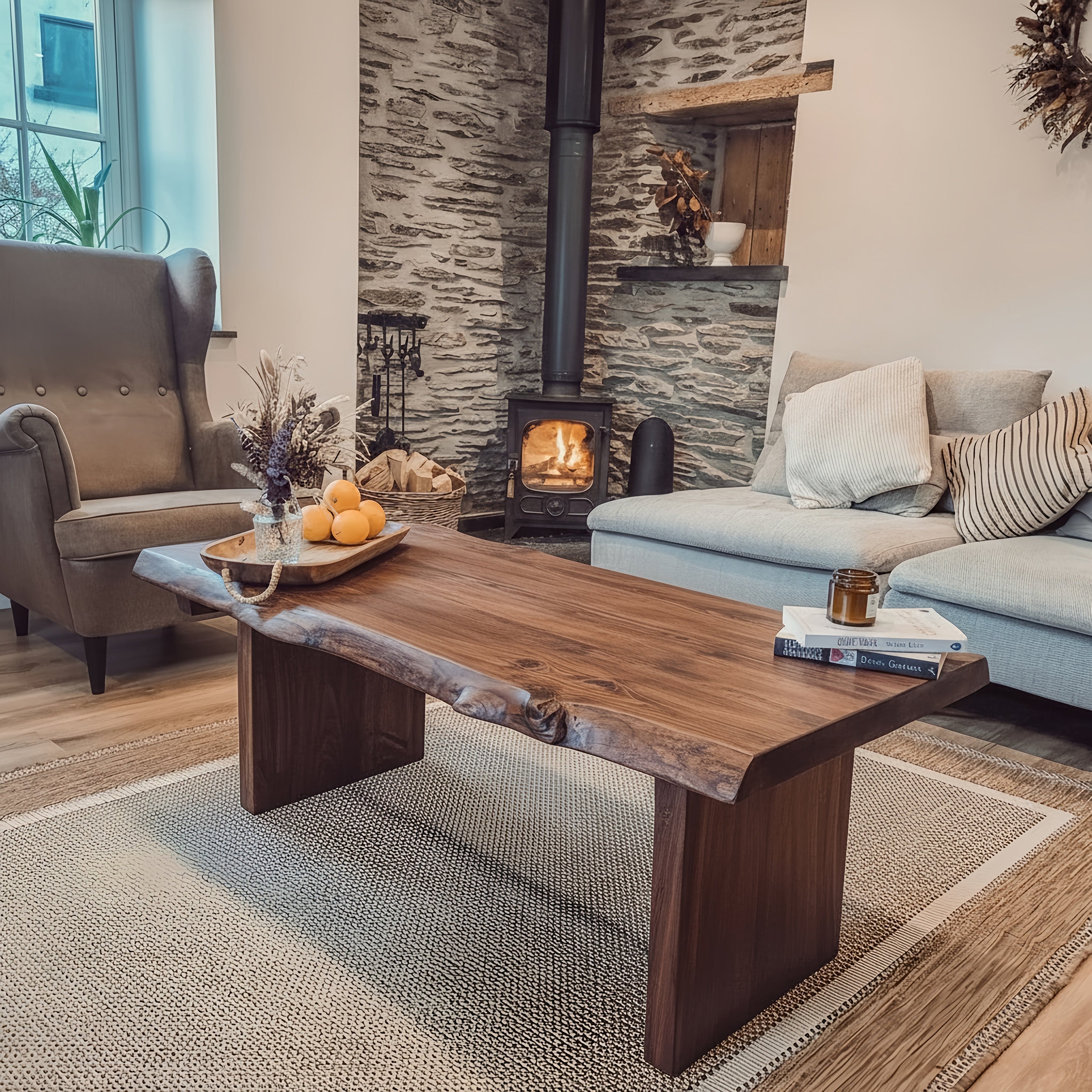 LINA Chunky Live / Waney Edge Coffee Table in Walnut Colour - My Store