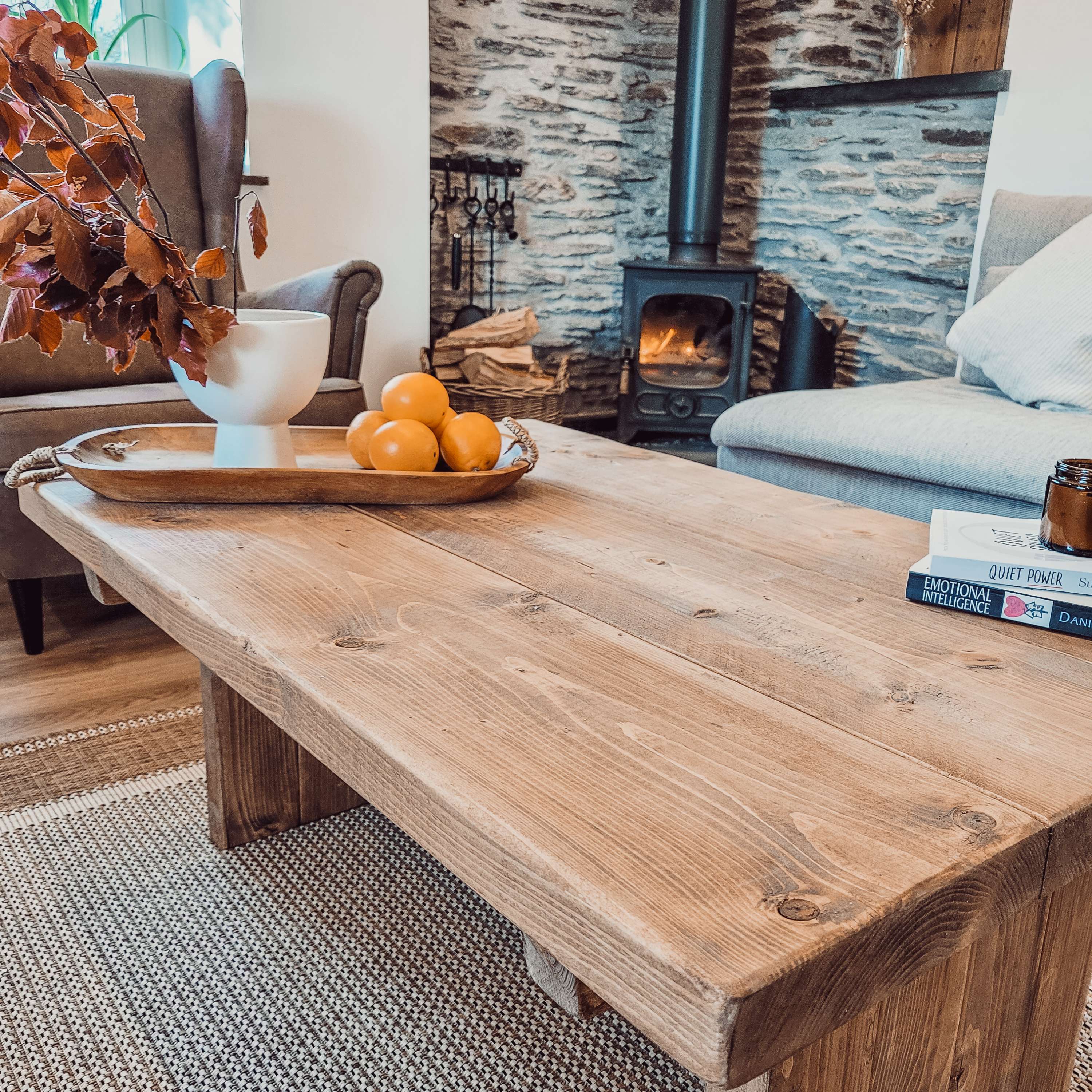 ORIAN Rustic Wooden Coffee Table With Square Legs - My Store
