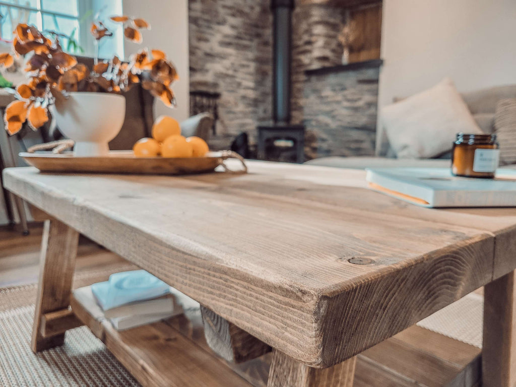 ARBA Rustic Wooden Coffee Table With Shelf - My Store