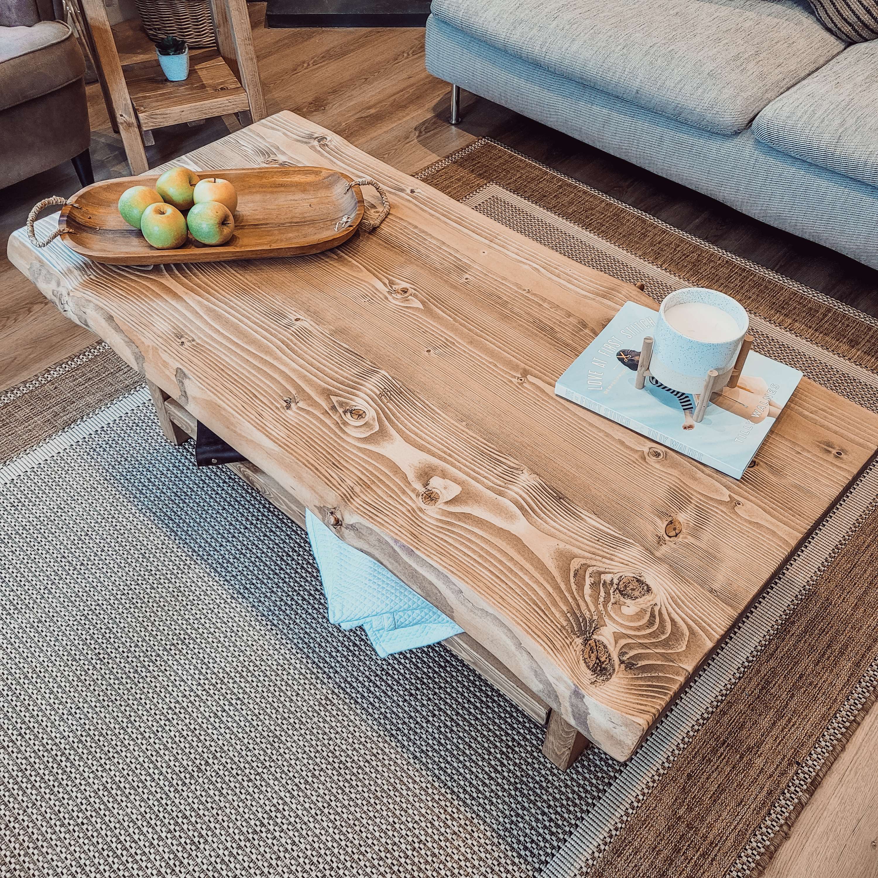 LORIE Chunky Live / Waney Edge Coffee Table With Shelf - My Store