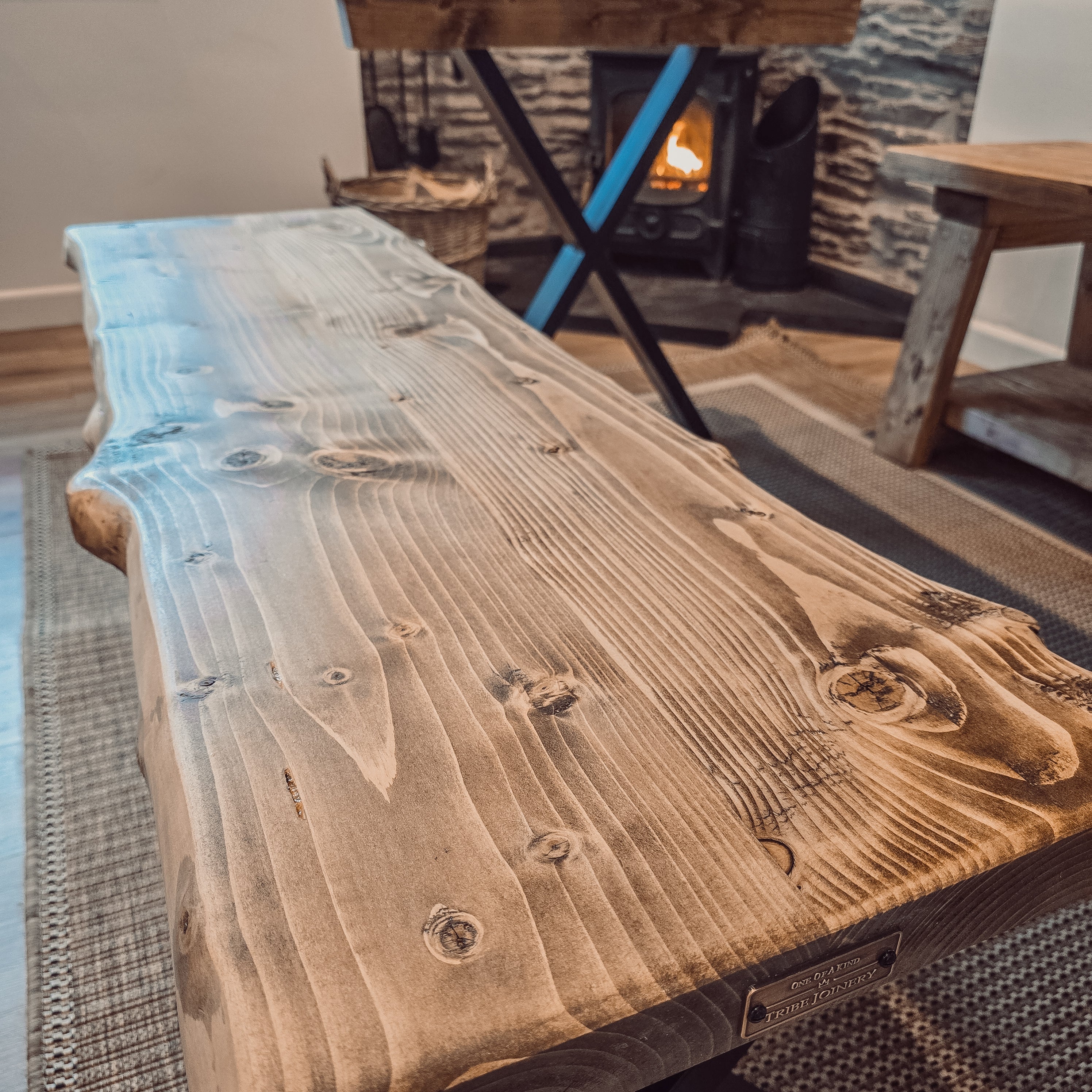 Live / Waney Edge Dining Table With X Cross Metal Legs - My Store