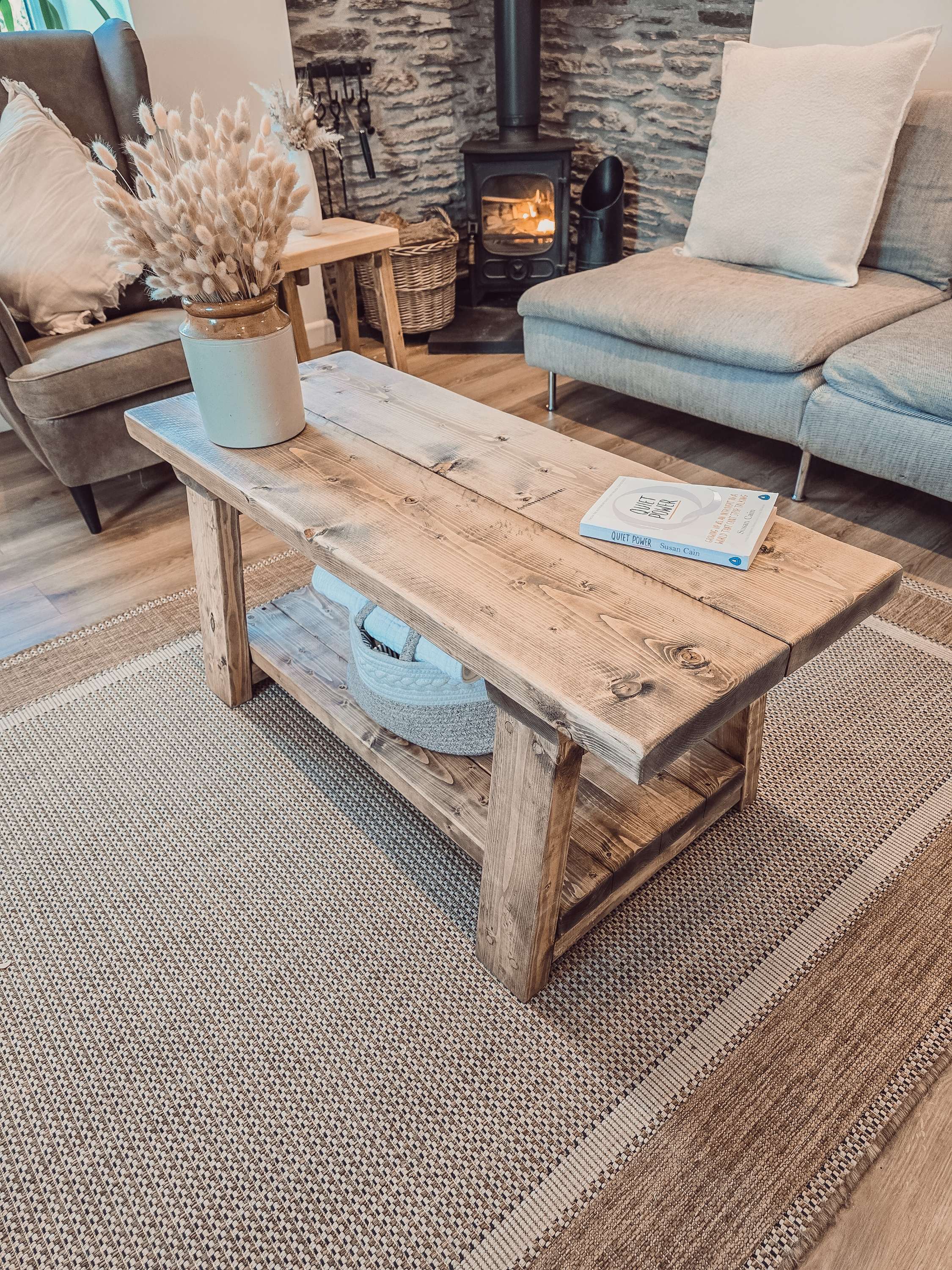 CARA Rustic Wooden Coffee Table With Shelf - My Store