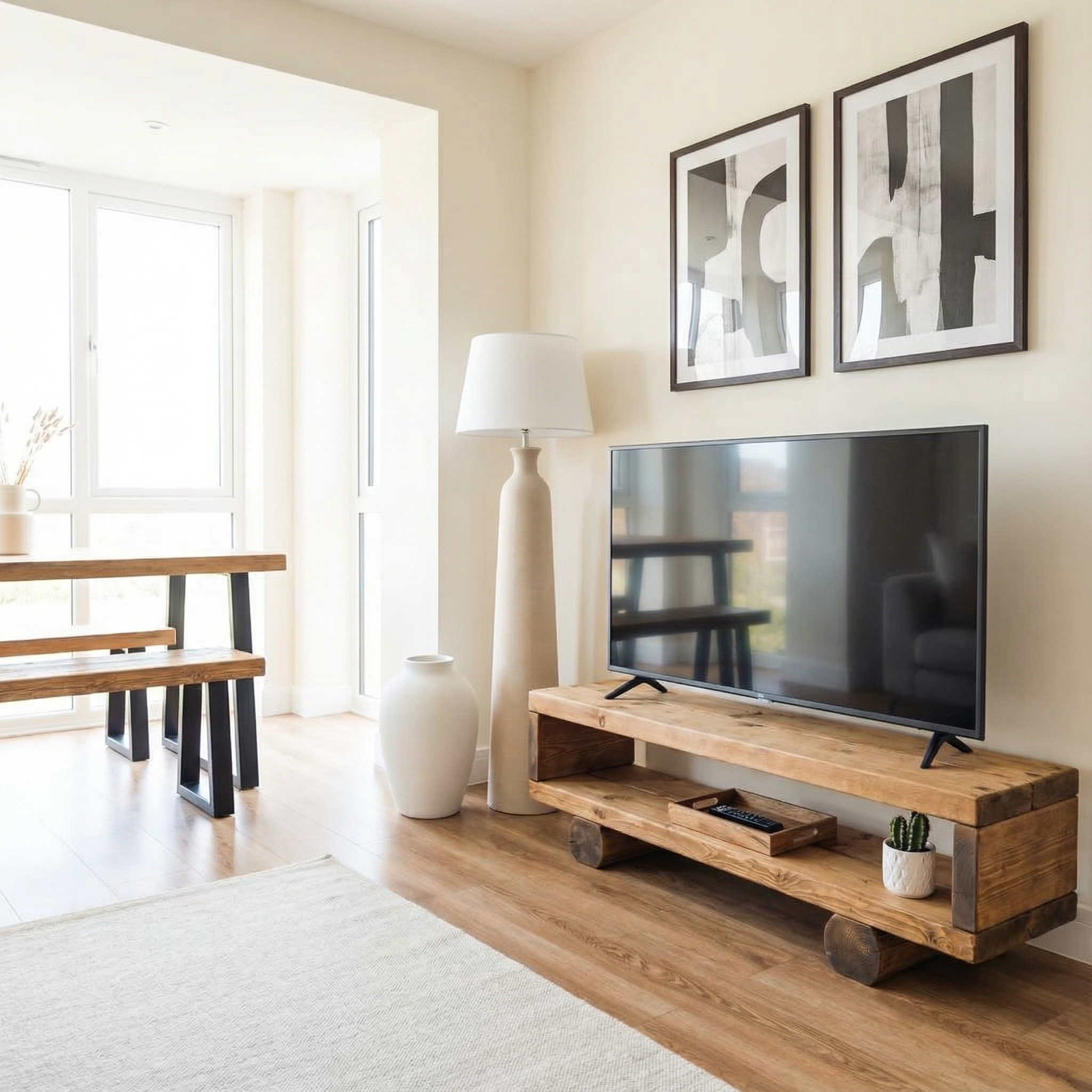 Handmade Rustic Solid Wood TV Unit: Timber Media Console - My Store