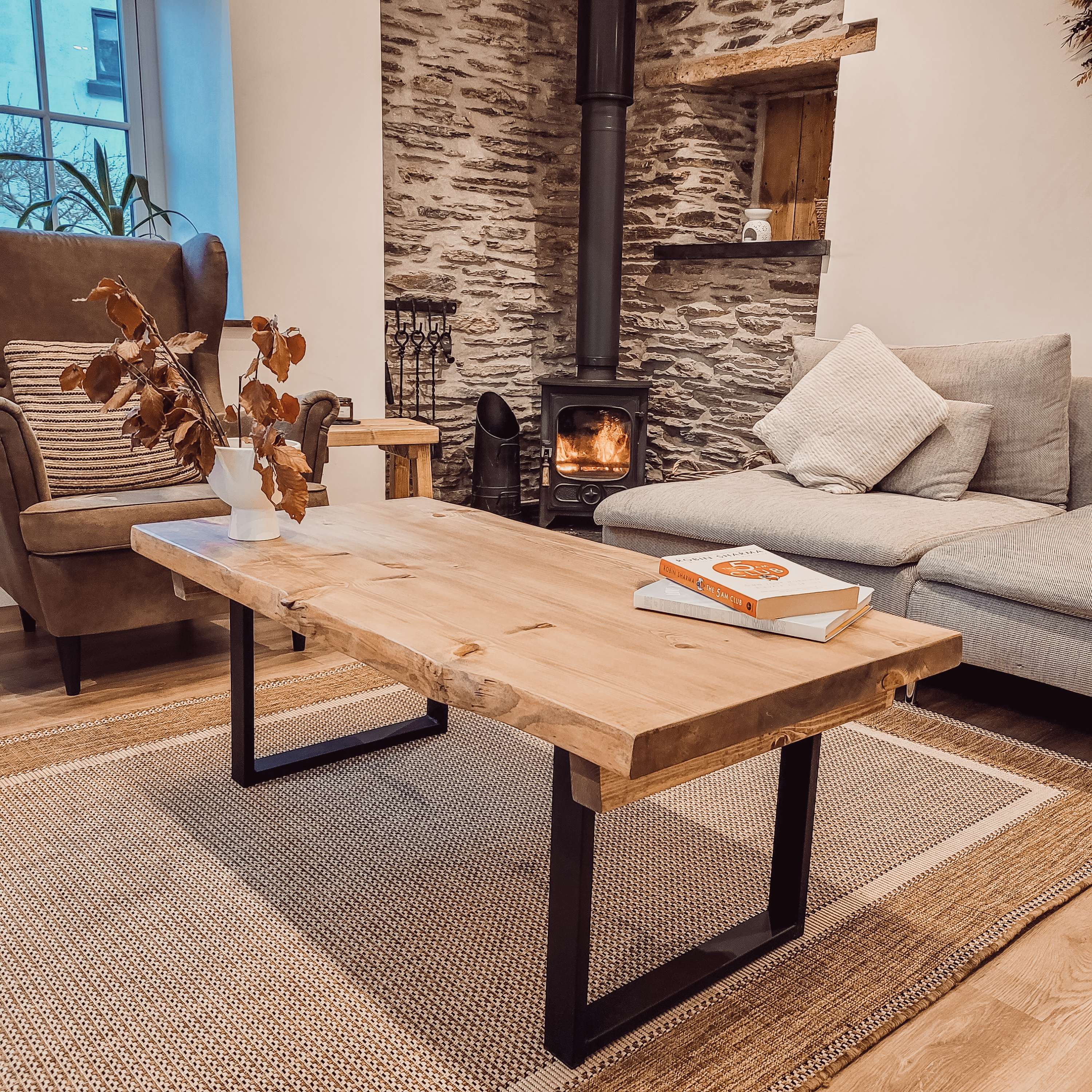 ALVA Live / Waney Edge Coffee Table With Metal Square Legs - My Store