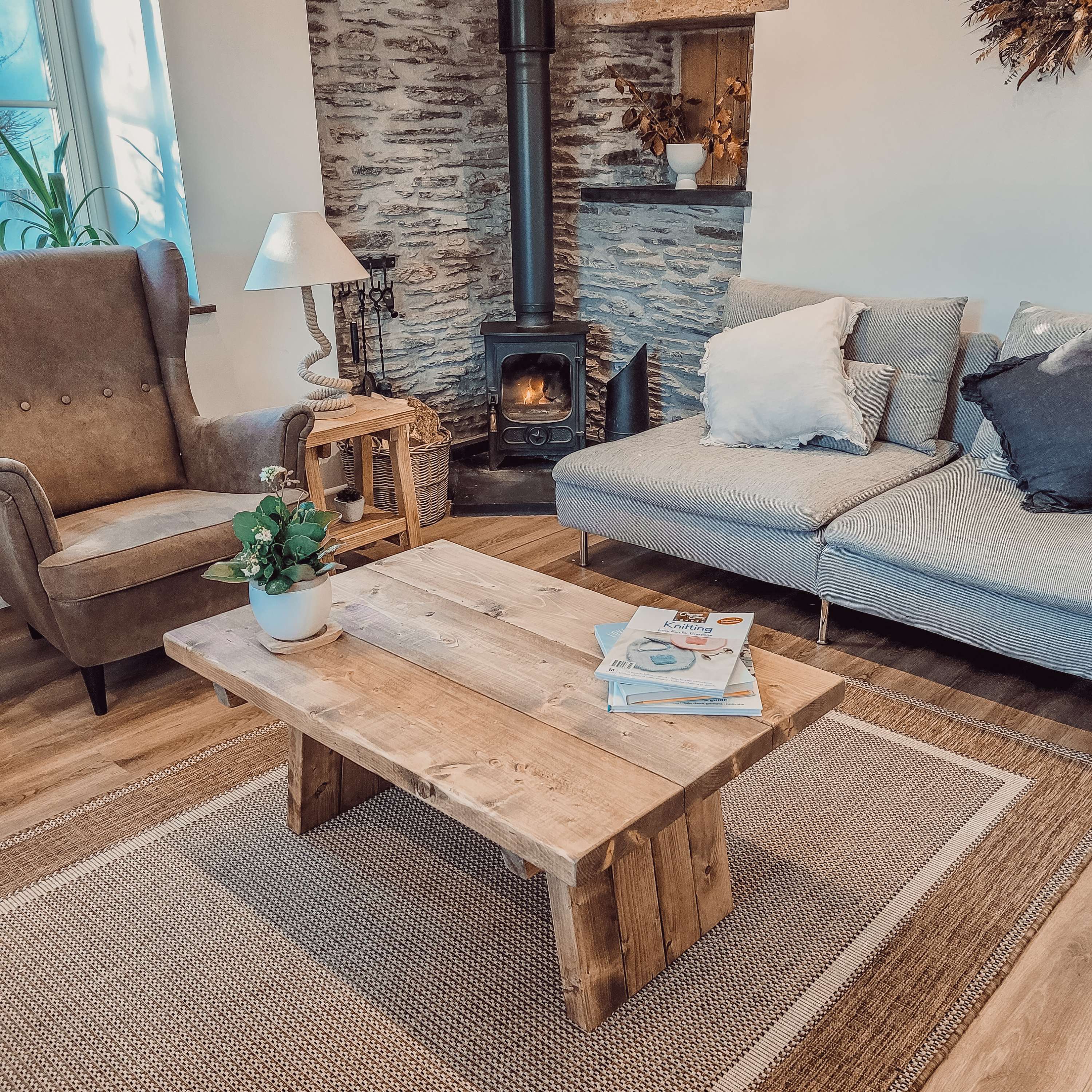 DIAN Rustic Wooden Coffee Table With Angled Legs - My Store
