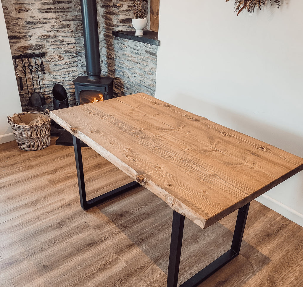 Live / Waney Edge Dining Table With 4 Types of Metal Legs - My Store