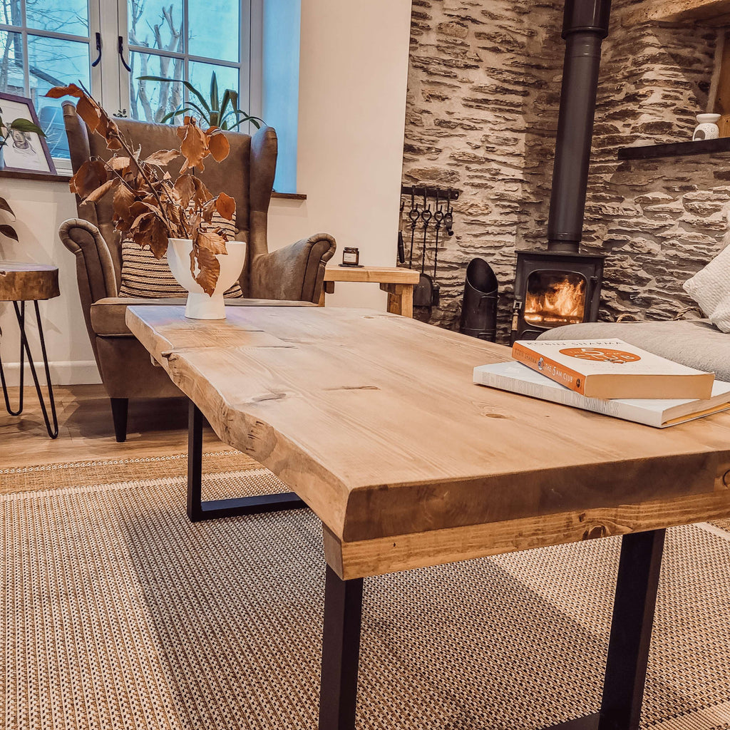 ALVA Live / Waney Edge Coffee Table With Metal Square Legs - My Store