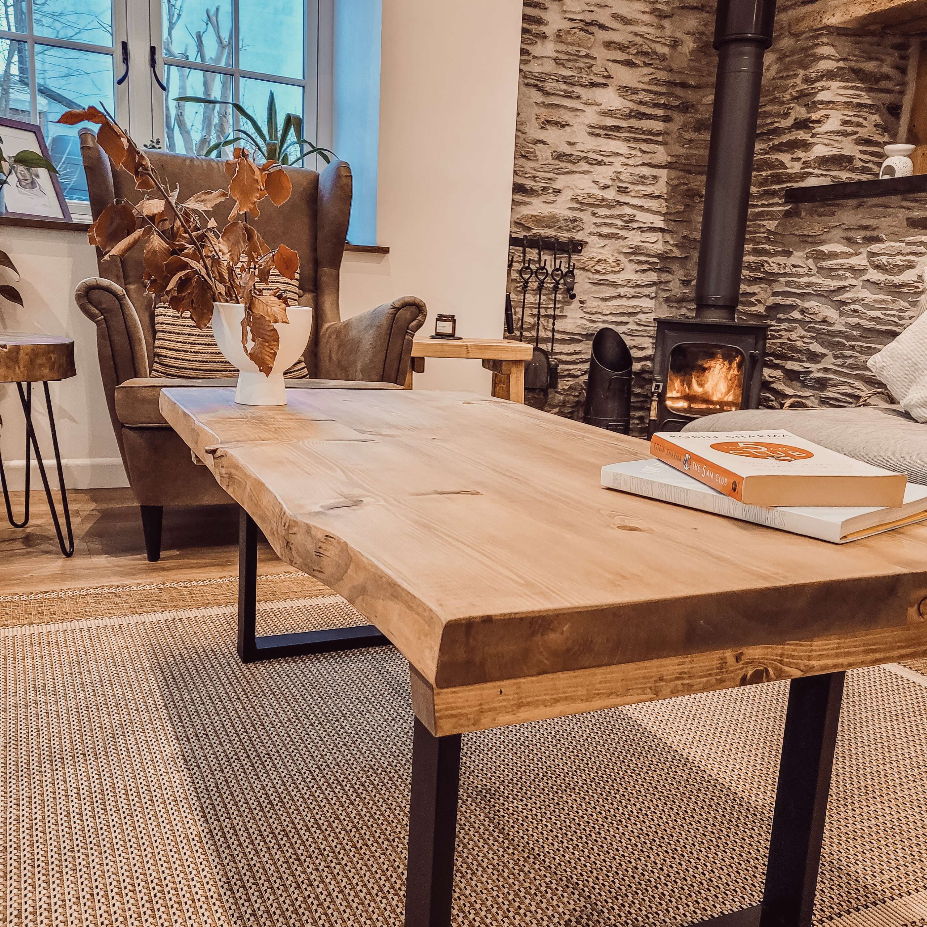 ALVA Live / Waney Edge Coffee Table With Metal Square Legs - My Store