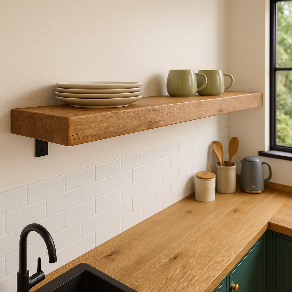 Rustic Wooden Shelf with Metal Brackets - My Store