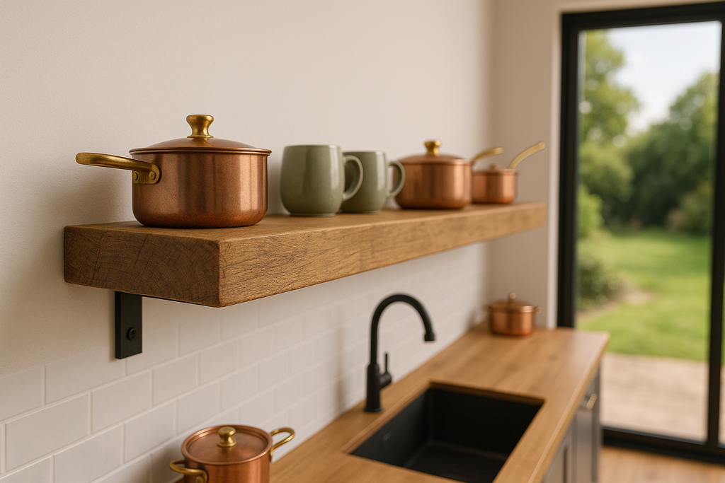 Rustic Wooden Shelf with Metal Brackets - My Store