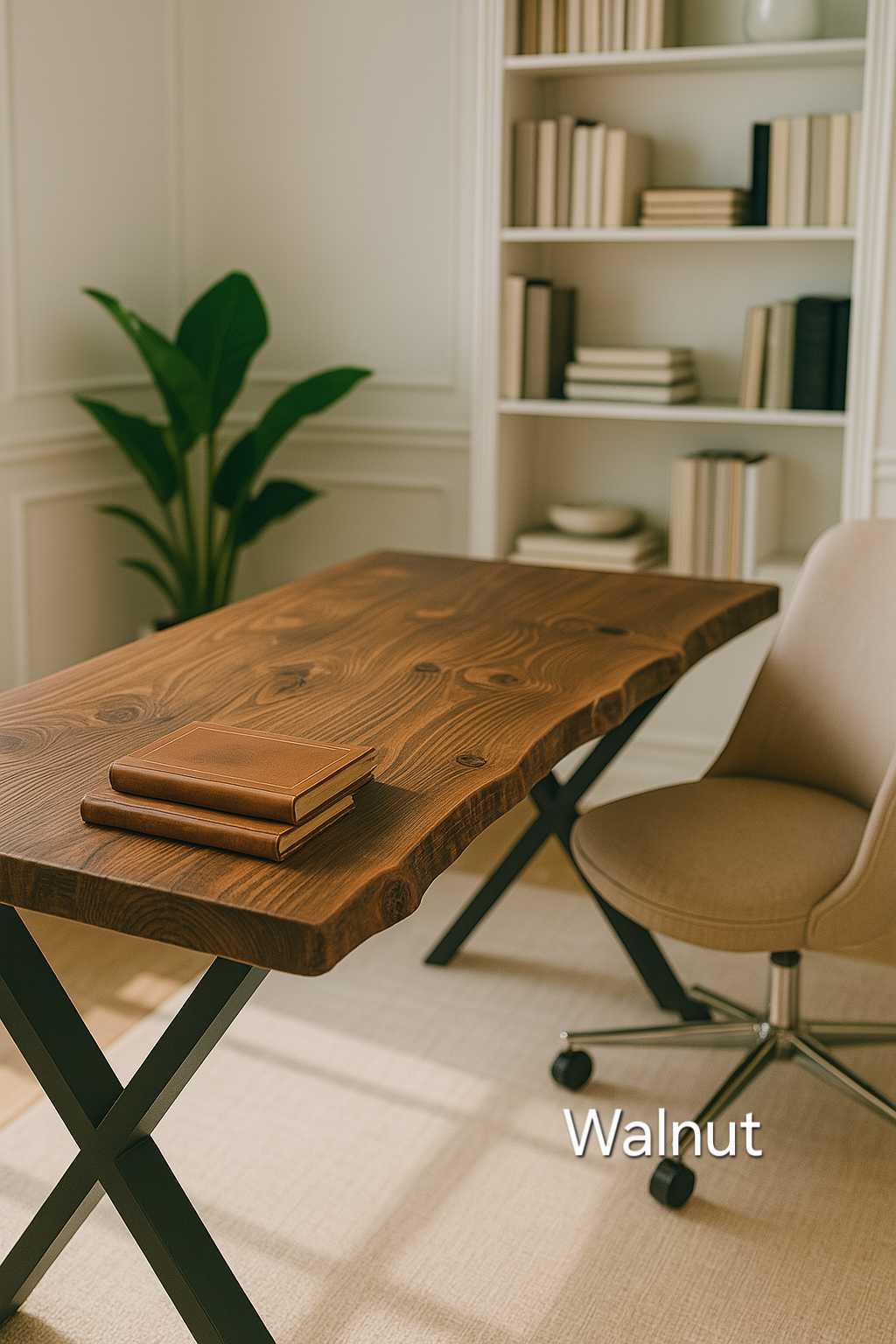 Live / Waney Edge Study Desk / Table With X Cross Metal Legs - My Store