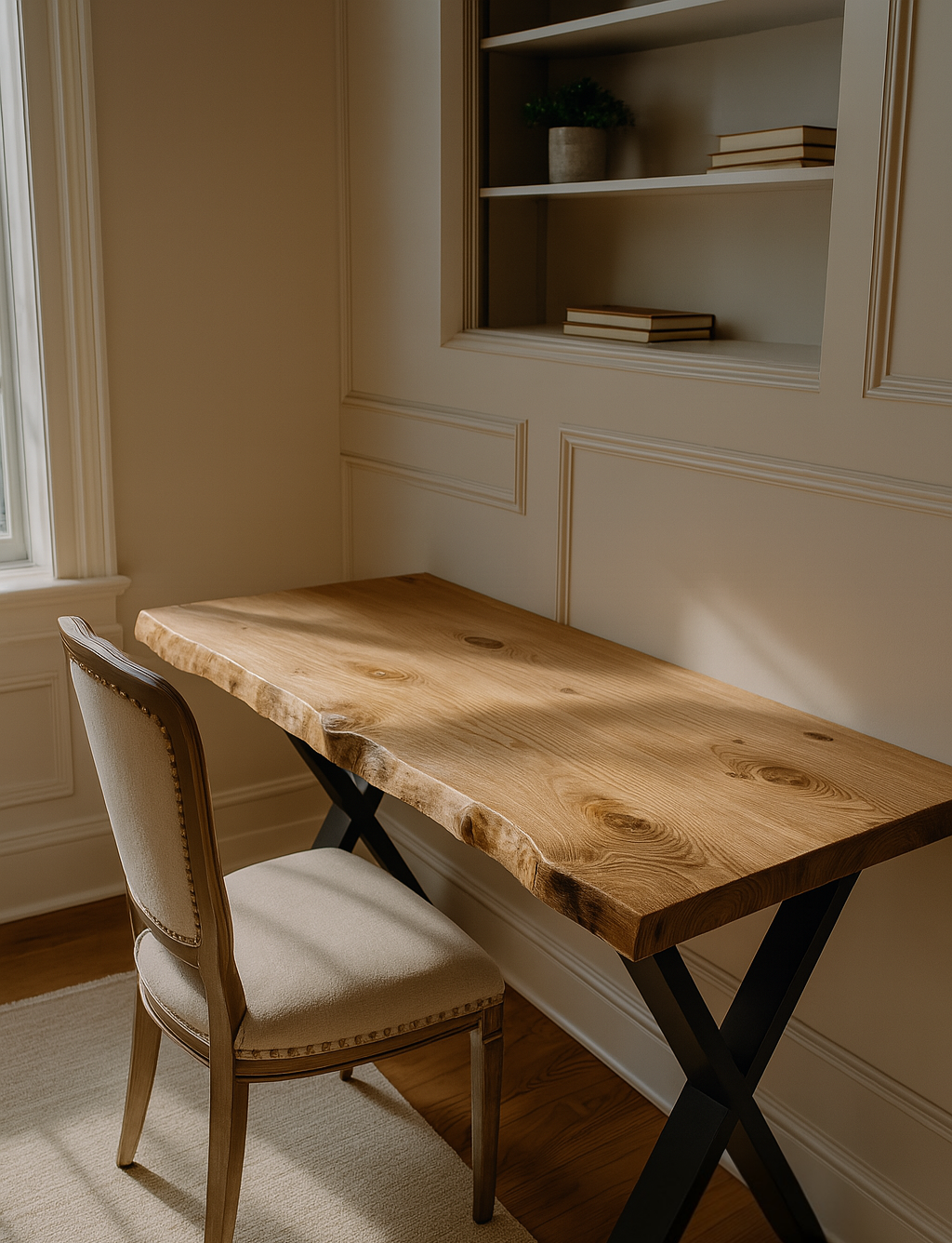 Live / Waney Edge Study Desk / Table With X Cross Metal Legs - My Store