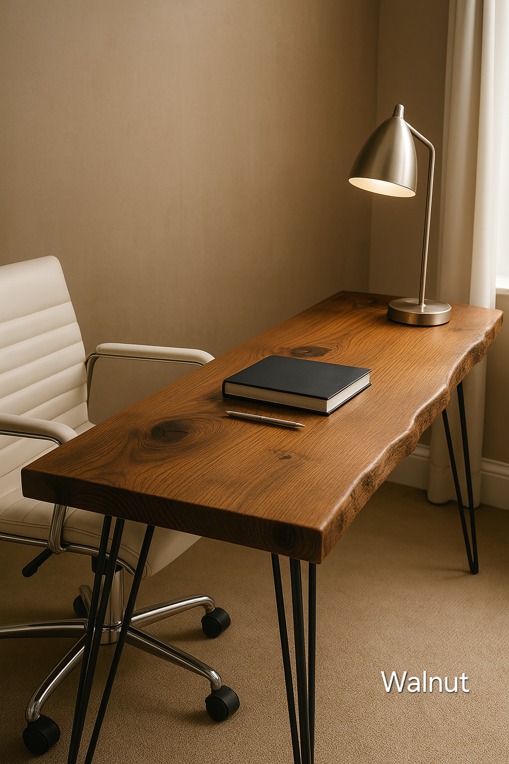 Live / Waney Edge Study Desk / Table With Metal Hairpin Legs - My Store