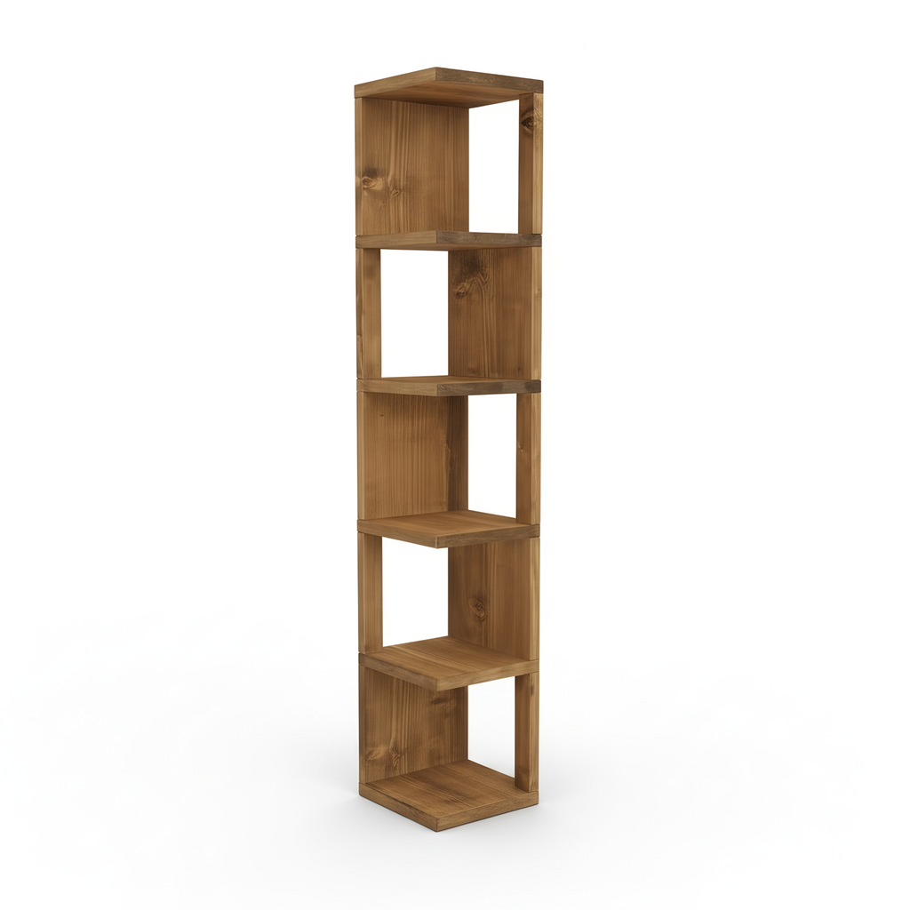Valora Solid Wood Corner Bookshelf – Natural Finish Open Bookcase, Rustic Scandinavian Design - My Store