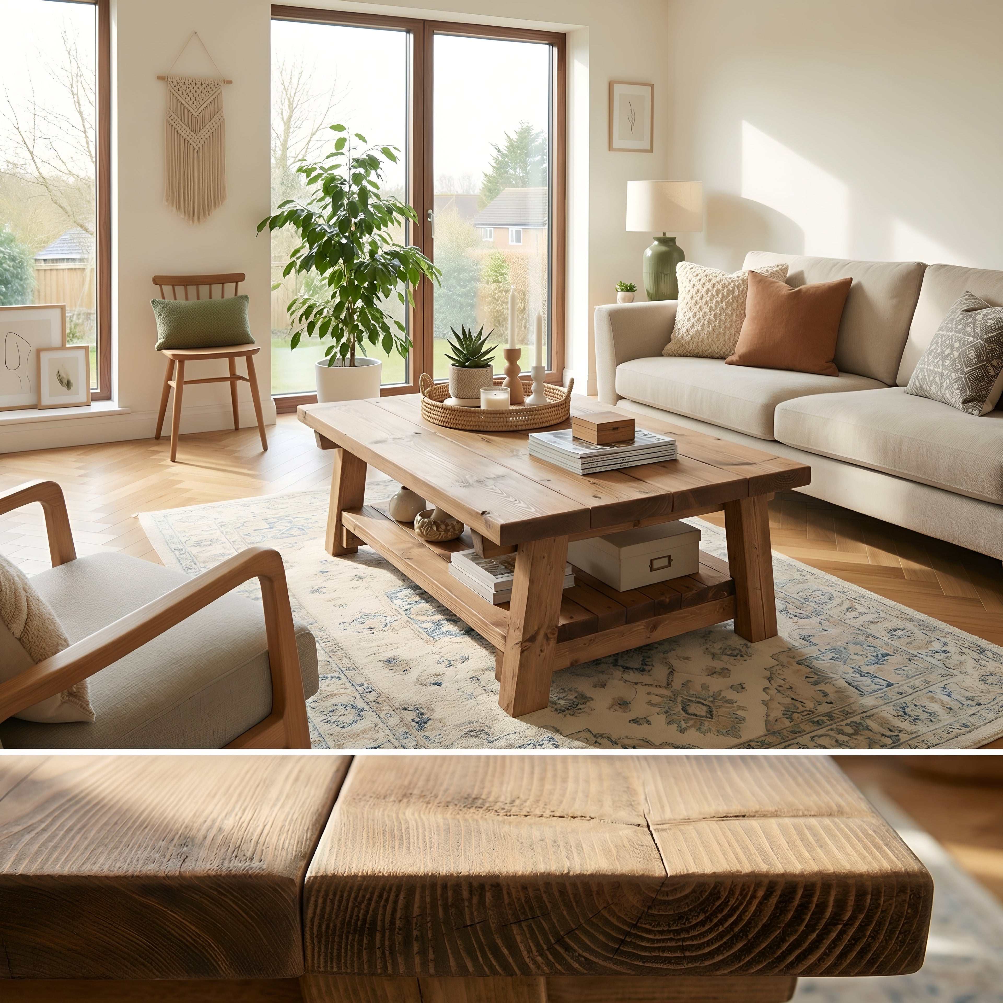 Large ARBA Rustic Wooden Coffee Table With Shelf - My Store