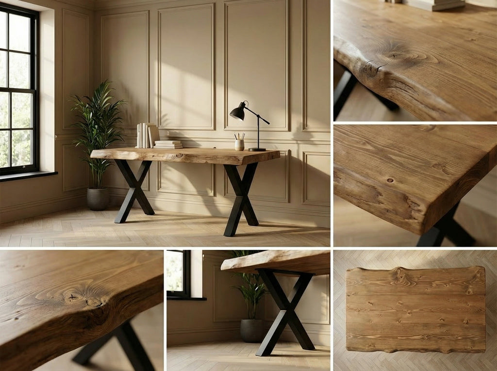 Live / Waney Edge Study Desk / Table With X Cross Metal Legs - My Store