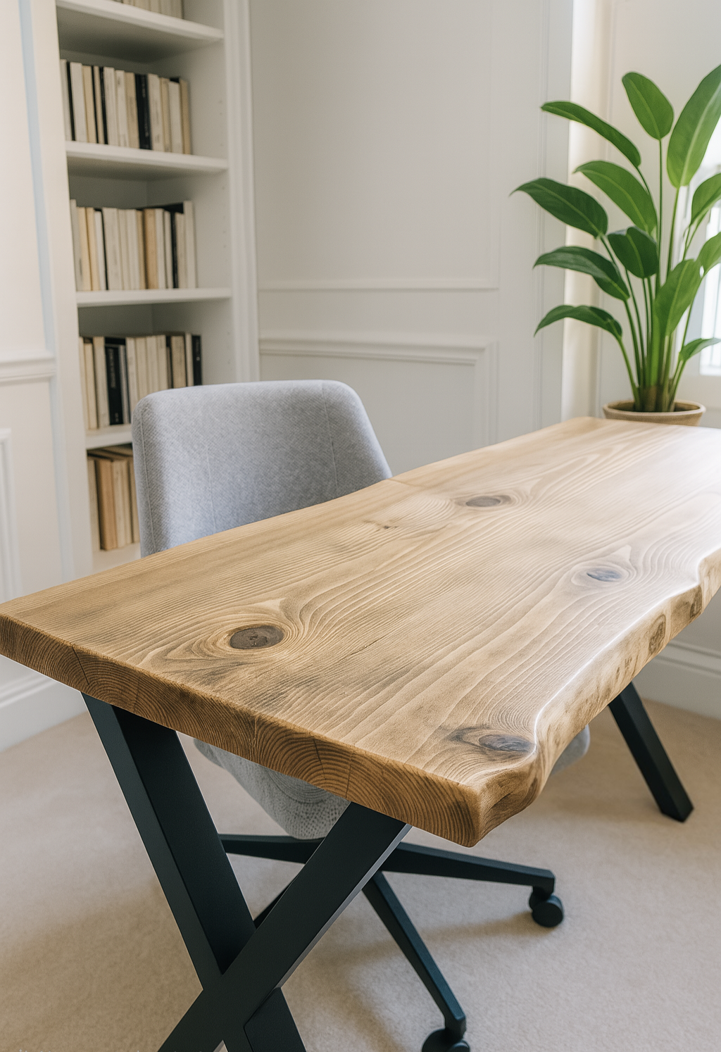Live / Waney Edge Study Desk / Table With X Cross Metal Legs - My Store