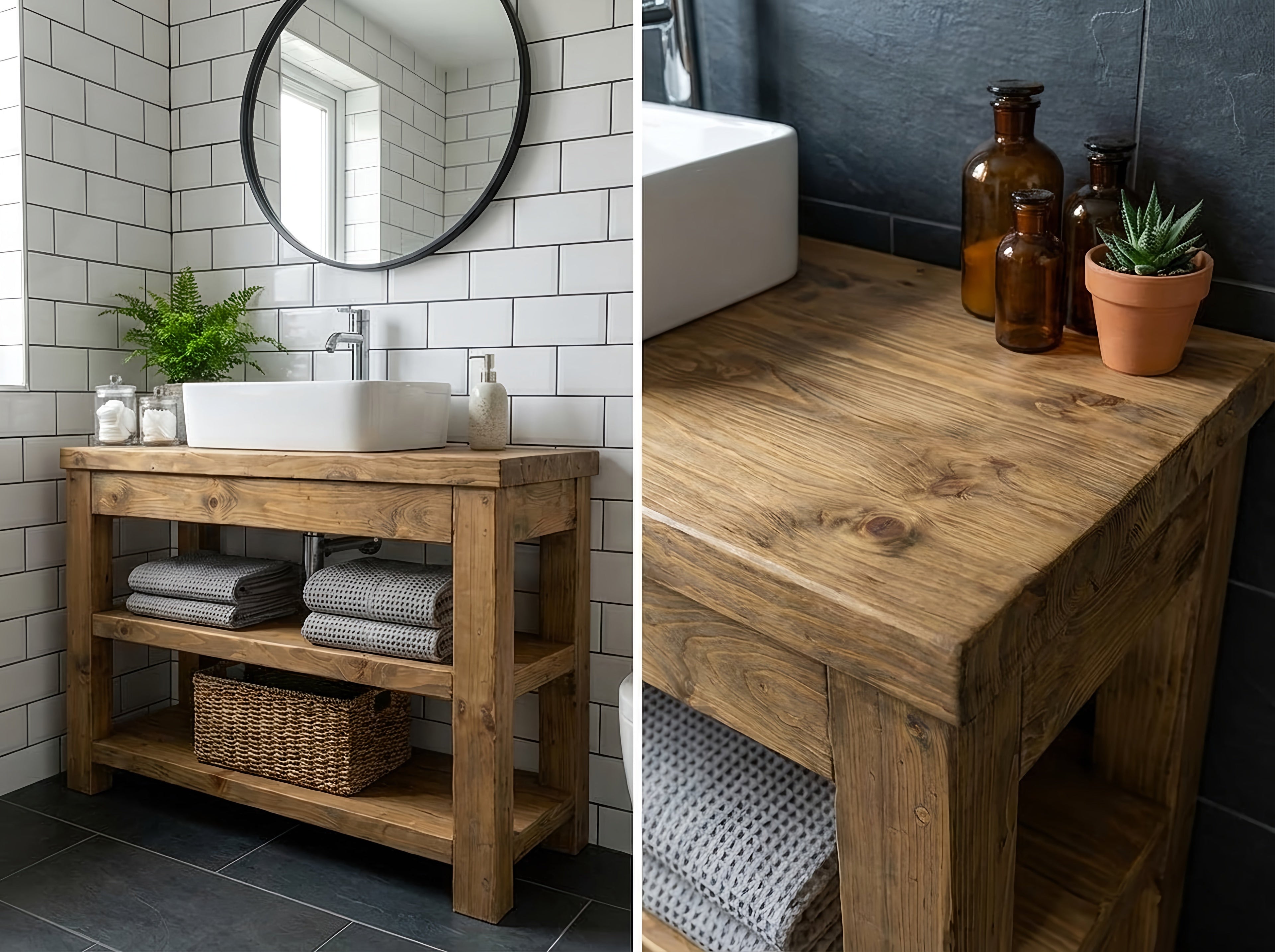 TERO Solid Wood Bathroom Vanity With Shelf - My Store