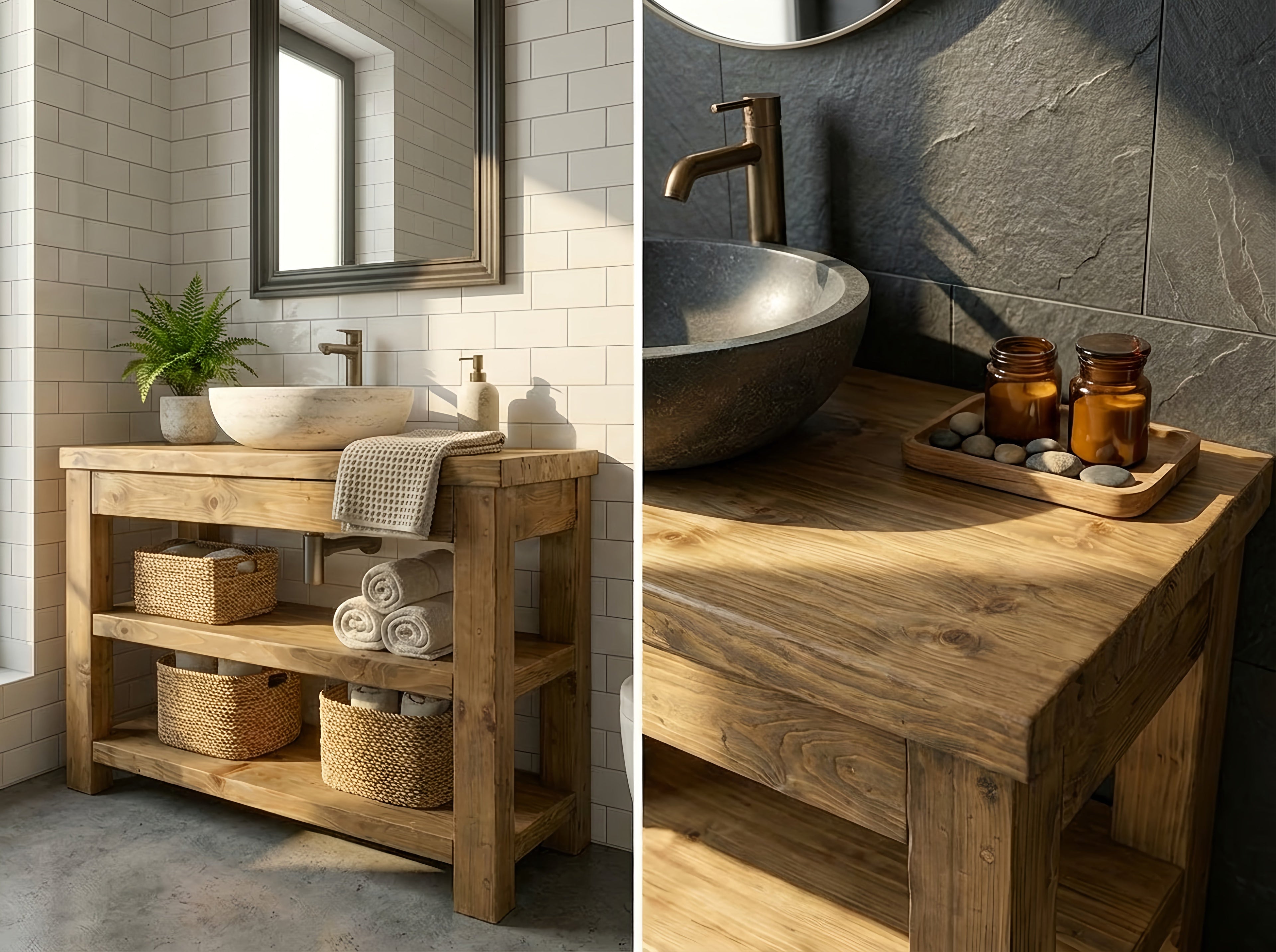 TERO Solid Wood Bathroom Vanity With Shelf - My Store