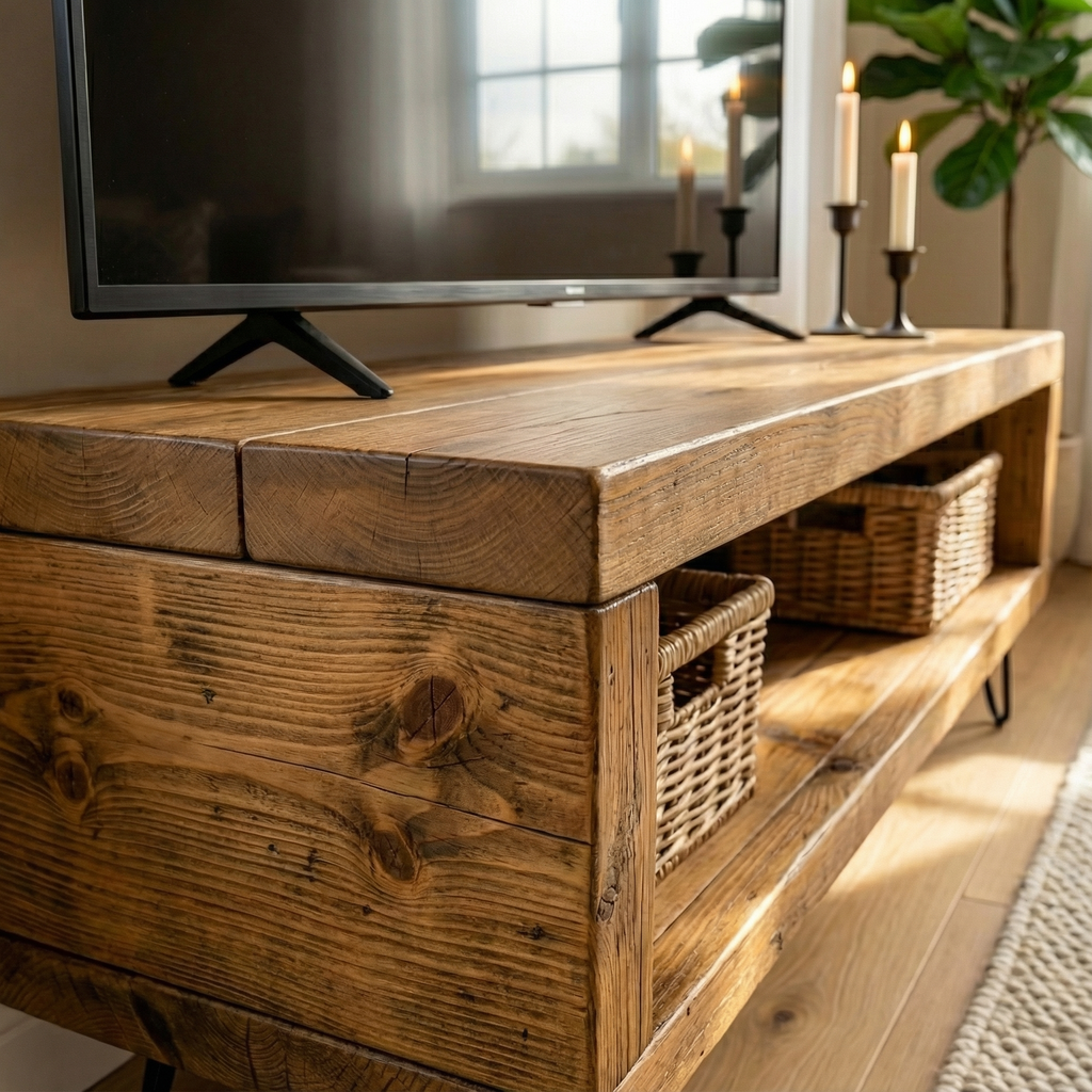 Solid Wood Chunky TV Unit With 7 inch Metal Legs - My Store