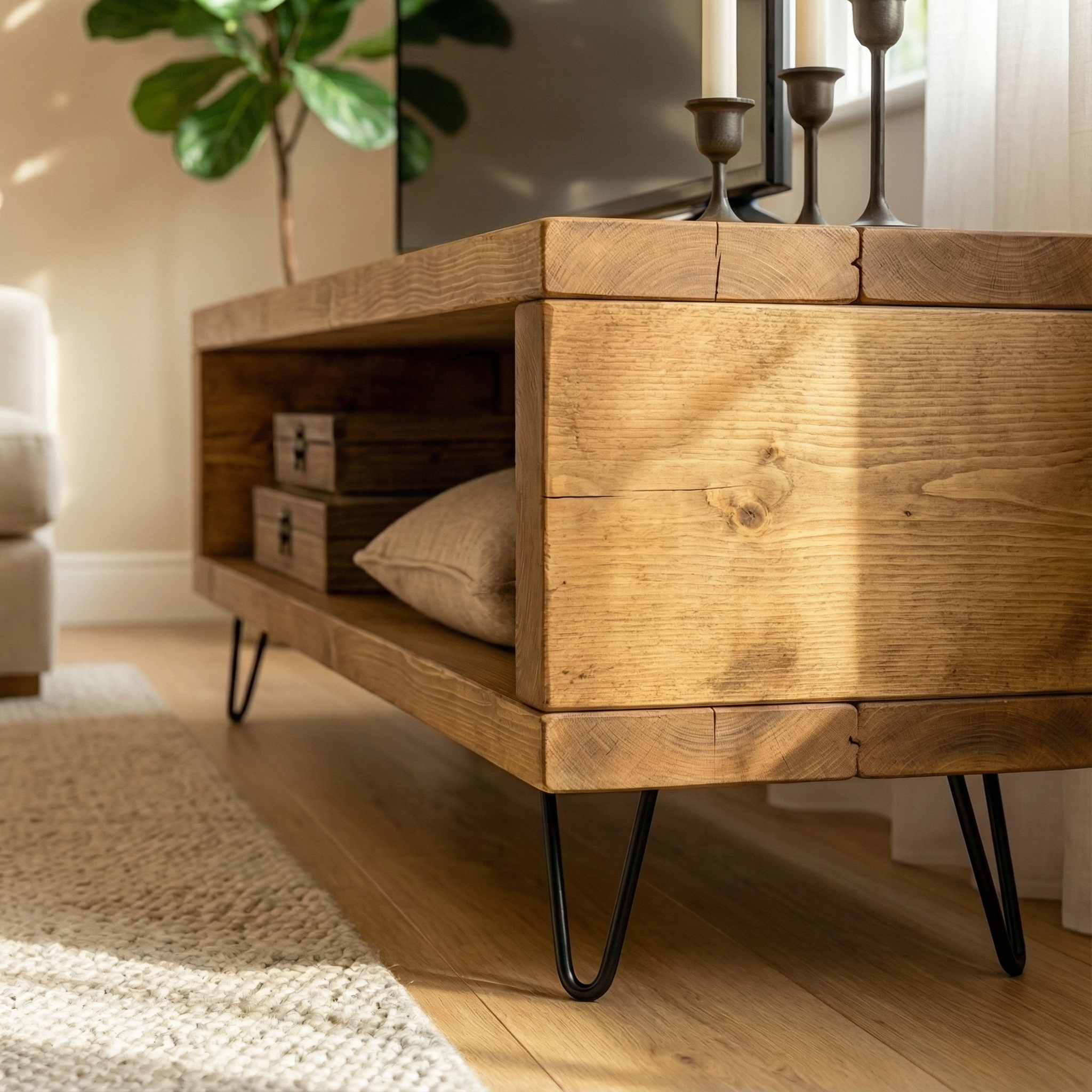 Solid Wood Chunky TV Unit With 7 inch Metal Legs - My Store