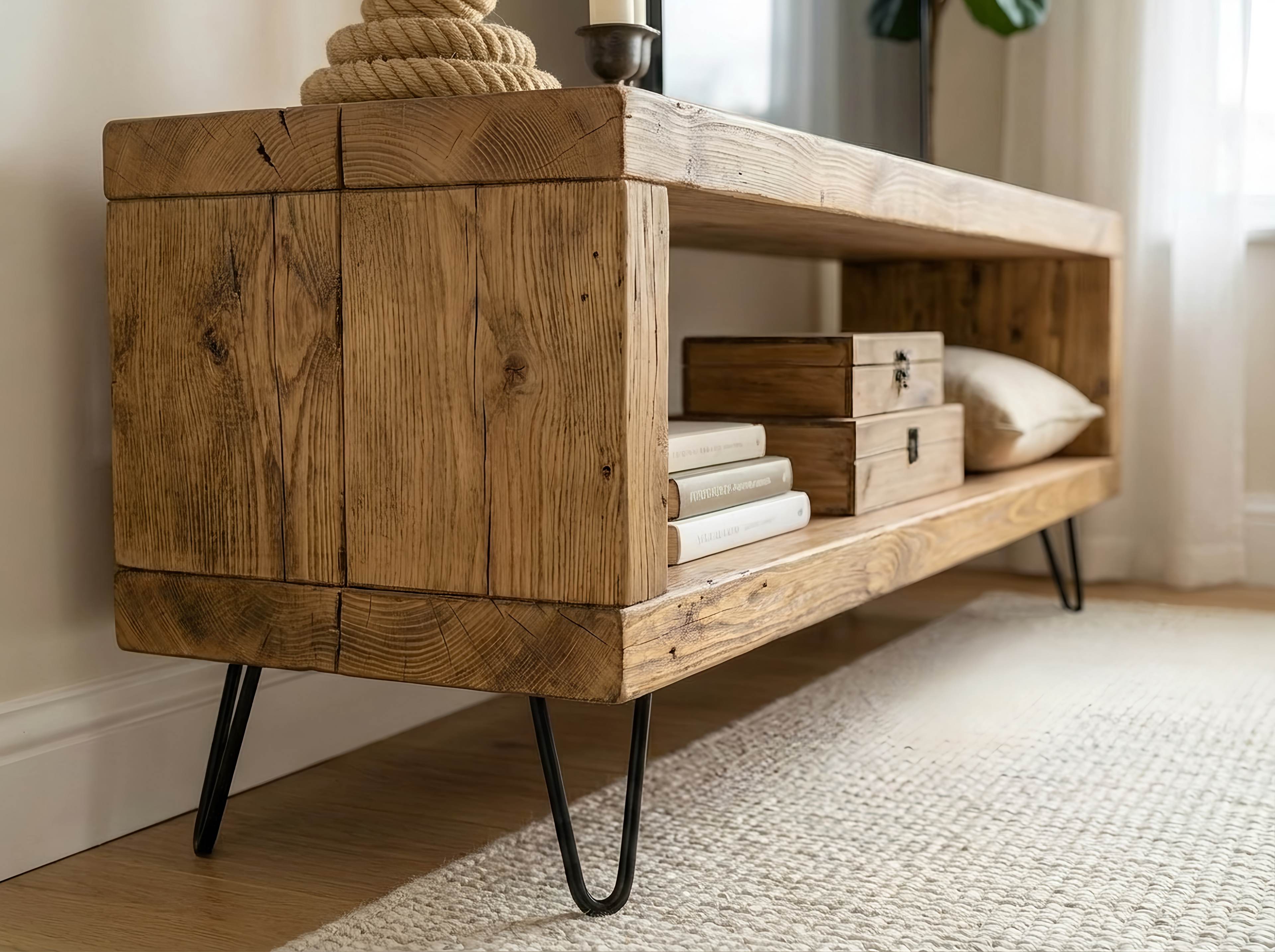 Solid Wood Chunky TV Unit With 7 inch Metal Legs - My Store