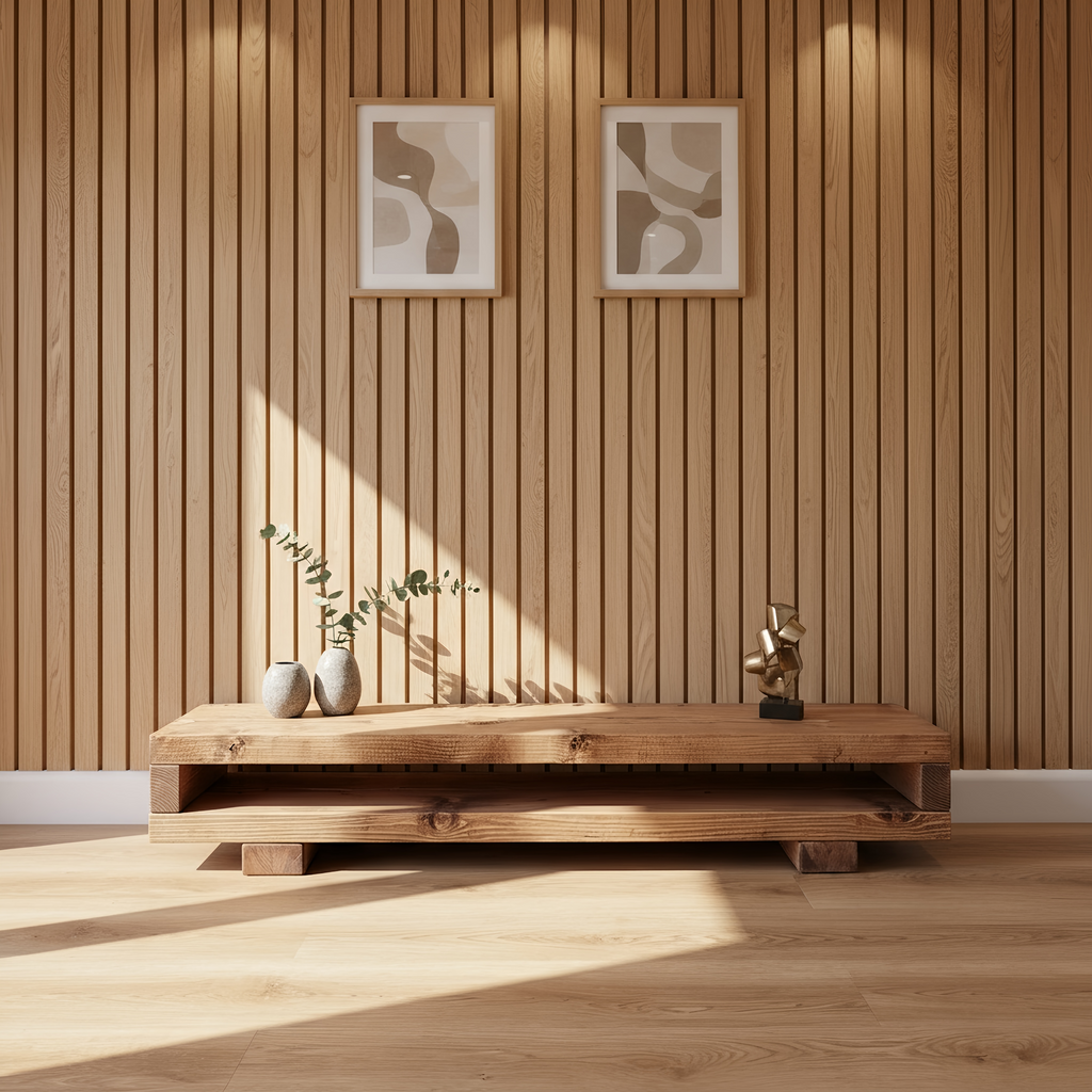 VIOT Low Solid Wood Chunky TV Unit Dark Oak Colour - My Store