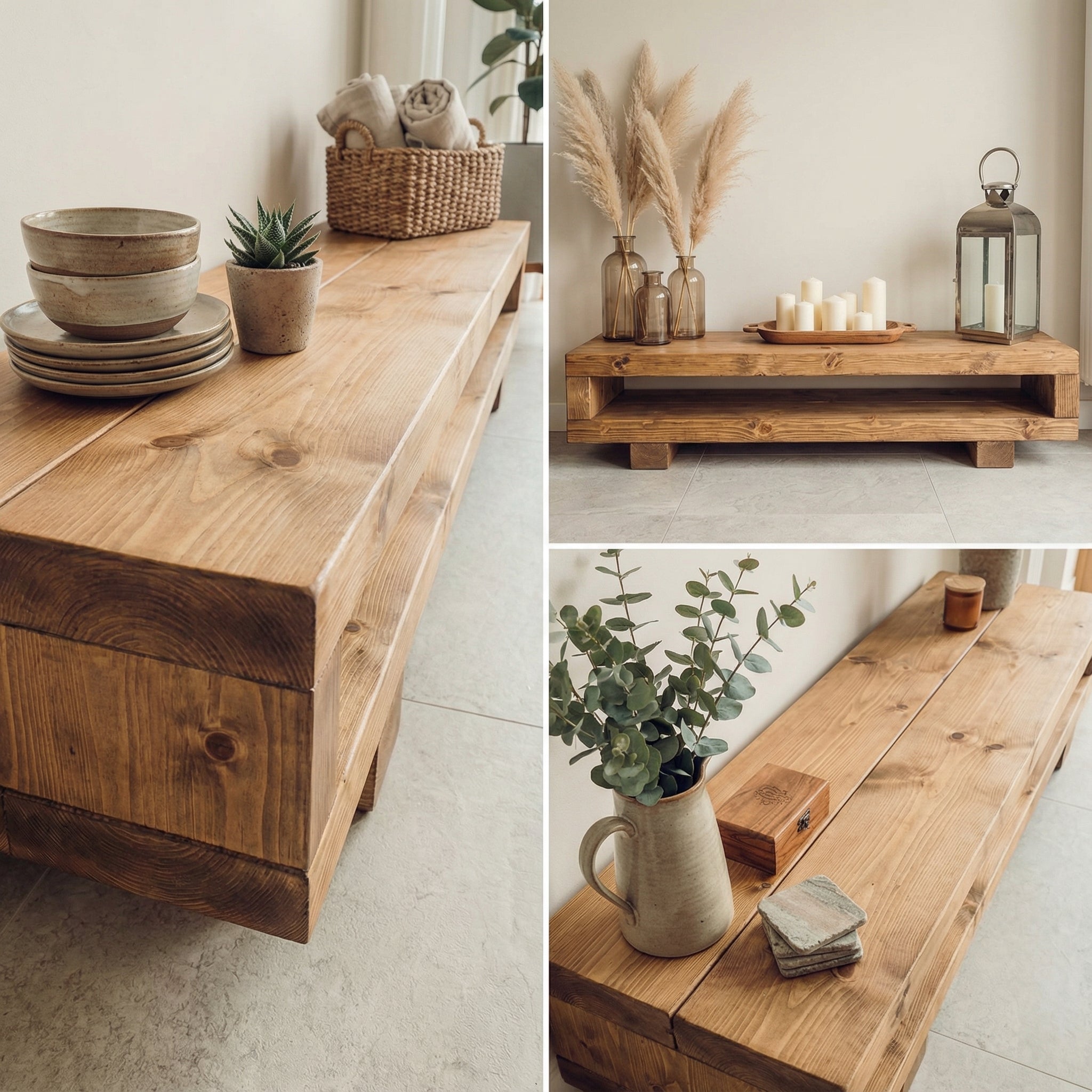 VIOT Low Solid Wood Chunky TV Unit Dark Oak Colour - My Store